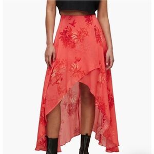 All Saints Sz US 8 Slvina Nila High-Low Maxi Skirt Orange Bird Floral
